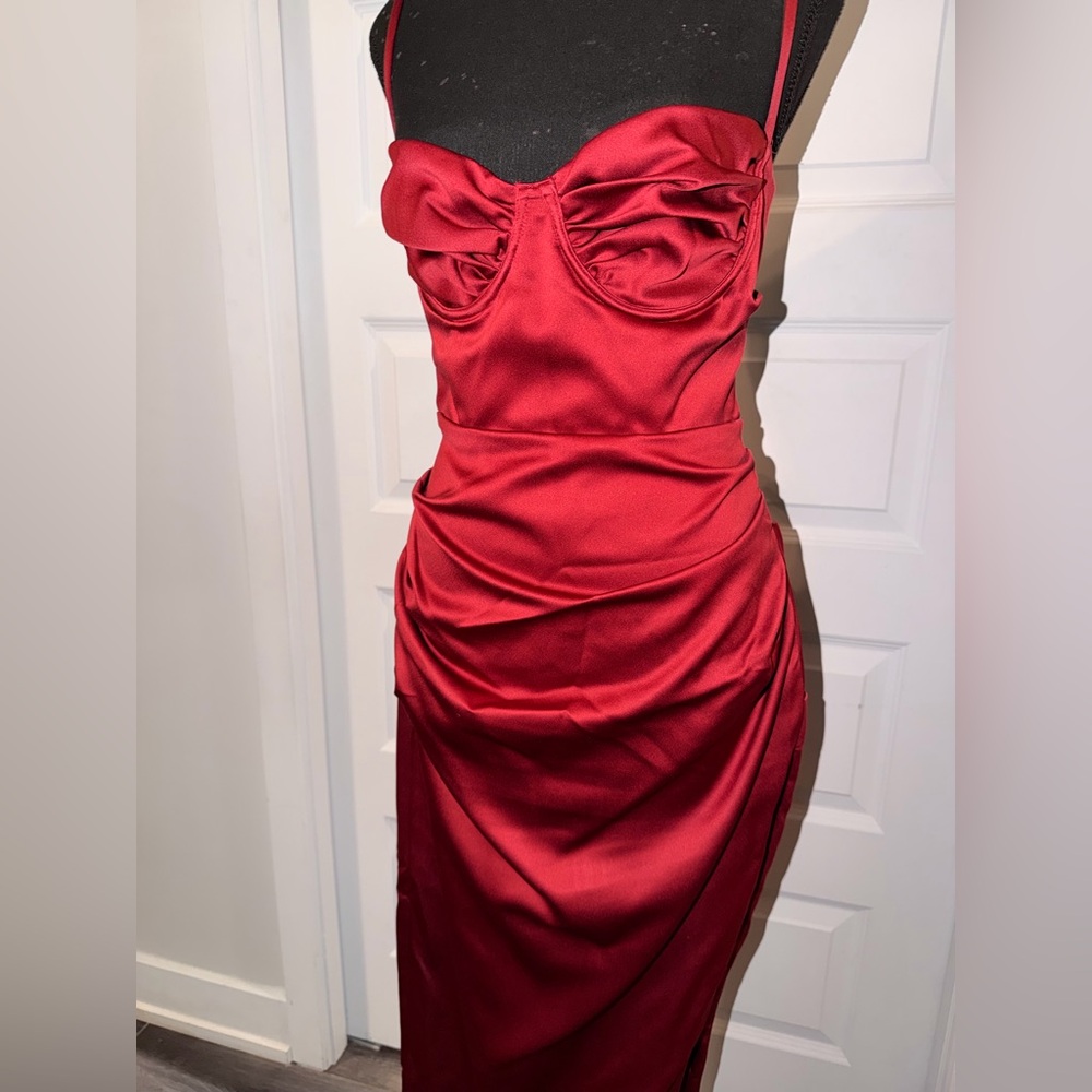 House of CB Burgundy Satin Corset Maxi Dress – Elegant Evening Gown 🍷 - Picture 3 of 5